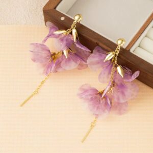 Purple Yarn cloth flower tassel earring