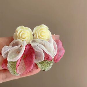 Korean-style fabric flower earrings