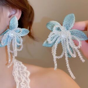 Blue Flower tassel earrings