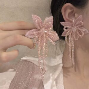 Pink Flower tassel earrings